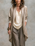 Constance | Ensemble trois pièces élégant beige et gris avec pantalon palazzo