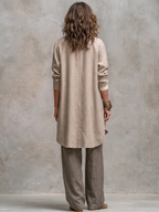 Constance | Ensemble trois pièces élégant beige et gris avec pantalon palazzo