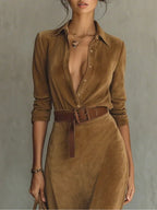 Madeleine | Robe en daim avec ceinture