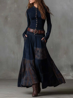 Élisa | Robe longue effet daim avec ceinture
