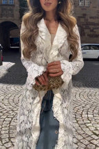 Héloïse | Robe longue à col revers en dentelle florale, volants et manches évasées