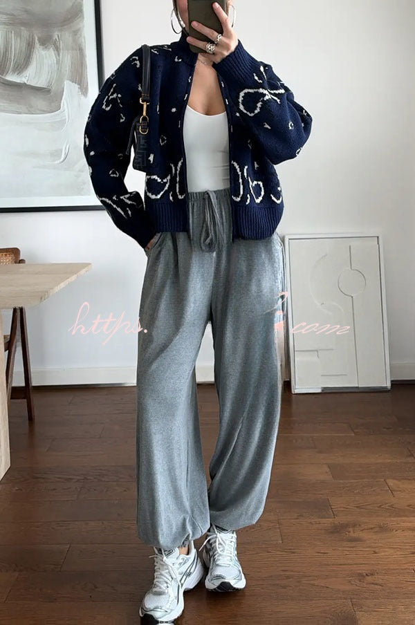 Clémence | Gilet ample à col haut zippé en maille à imprimé bandana