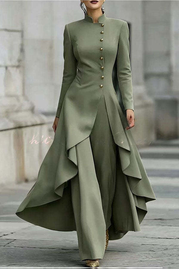 Juliette | Ensemble haut à col montant boutonné à ourlet asymétrique et pantalon large