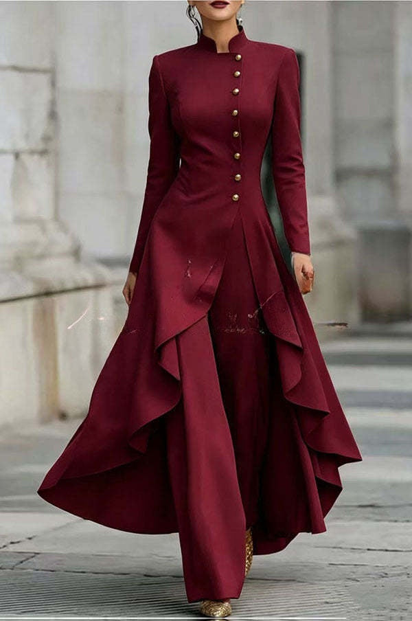 Juliette | Ensemble haut à col montant boutonné à ourlet asymétrique et pantalon large