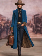 Élodie | Manteau en velours à revers, simple boutonnage et imprimé léopard