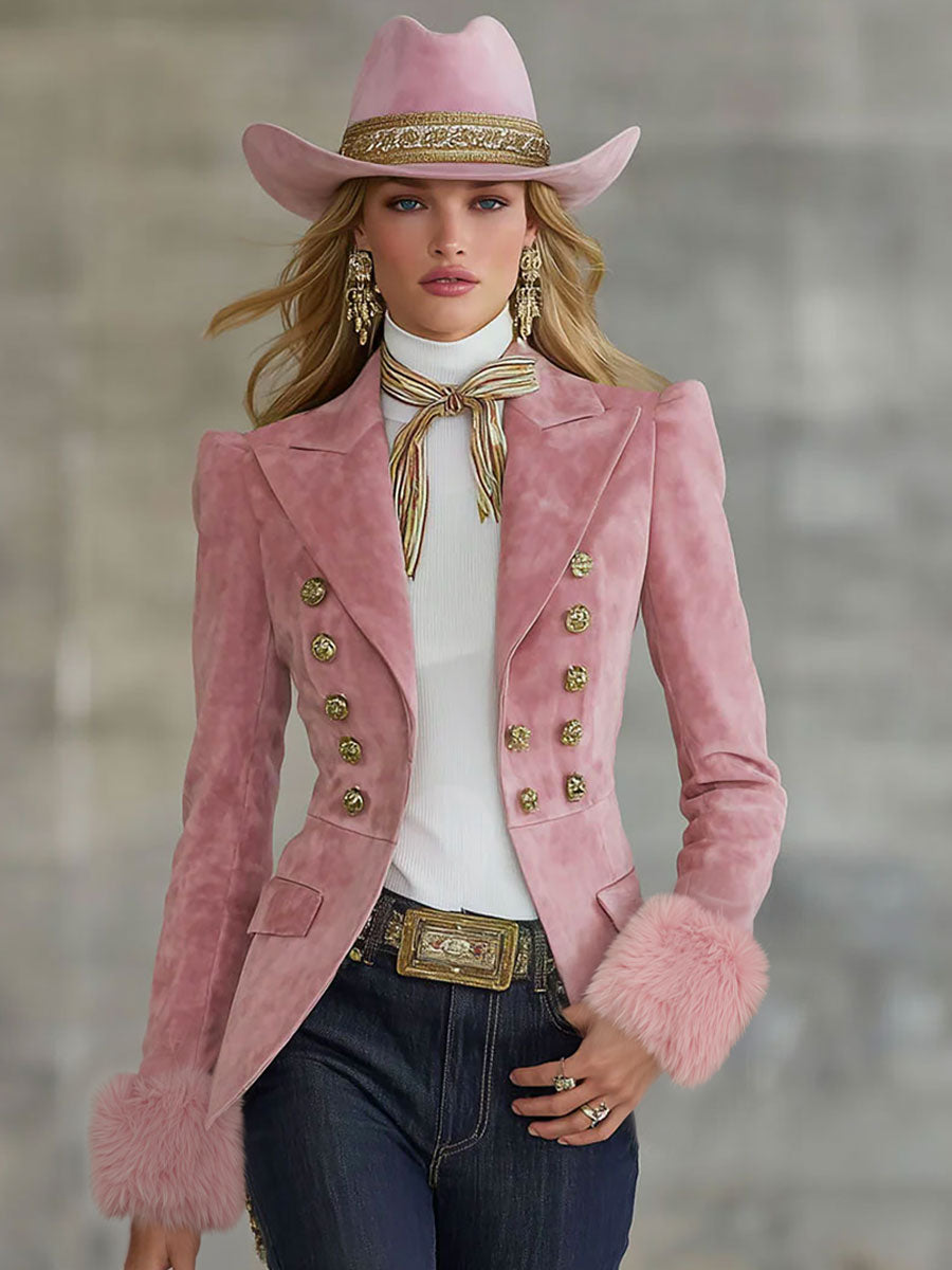 Garance | Blazer à revers en faux daim et fausse fourrure, multi-boutons