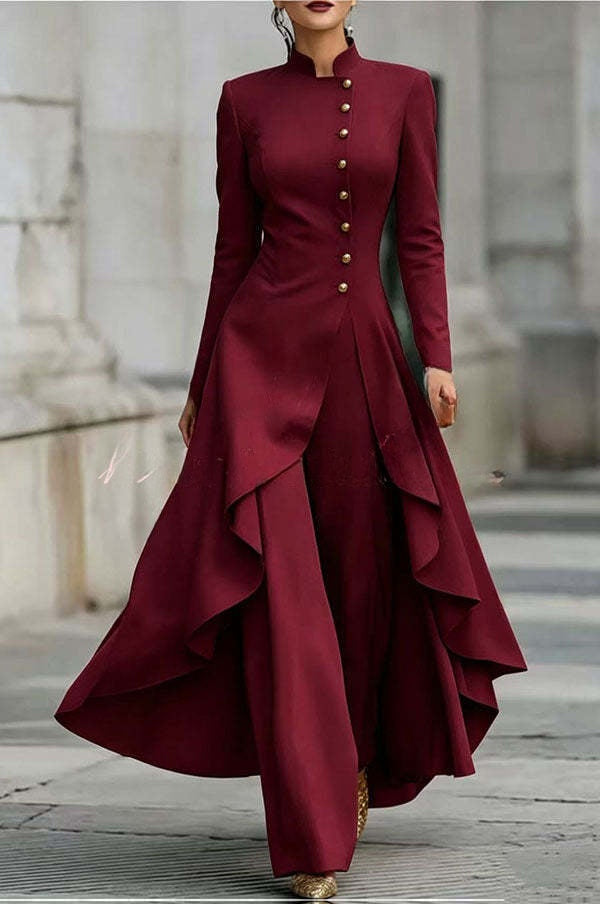 Juliette | Ensemble haut à col montant boutonné à ourlet asymétrique et pantalon large