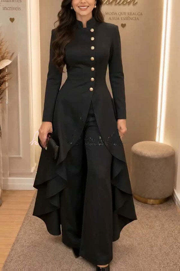 Juliette | Ensemble haut à col montant boutonné à ourlet asymétrique et pantalon large