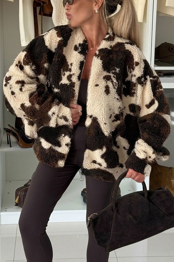 Mathilde | Manteau zippé en polaire peluche effet ourson, coloris contrastés