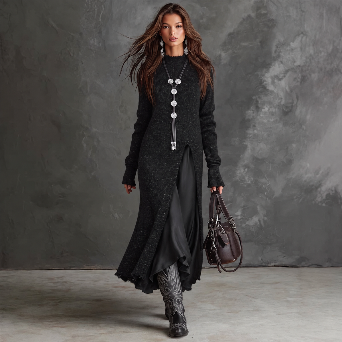 Séléna | Ensemble deux pièces robe et pull long en maille