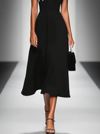 Louane | Robe midi bicolore pour femme, encolure carrée, manches style cape et taille cintrée