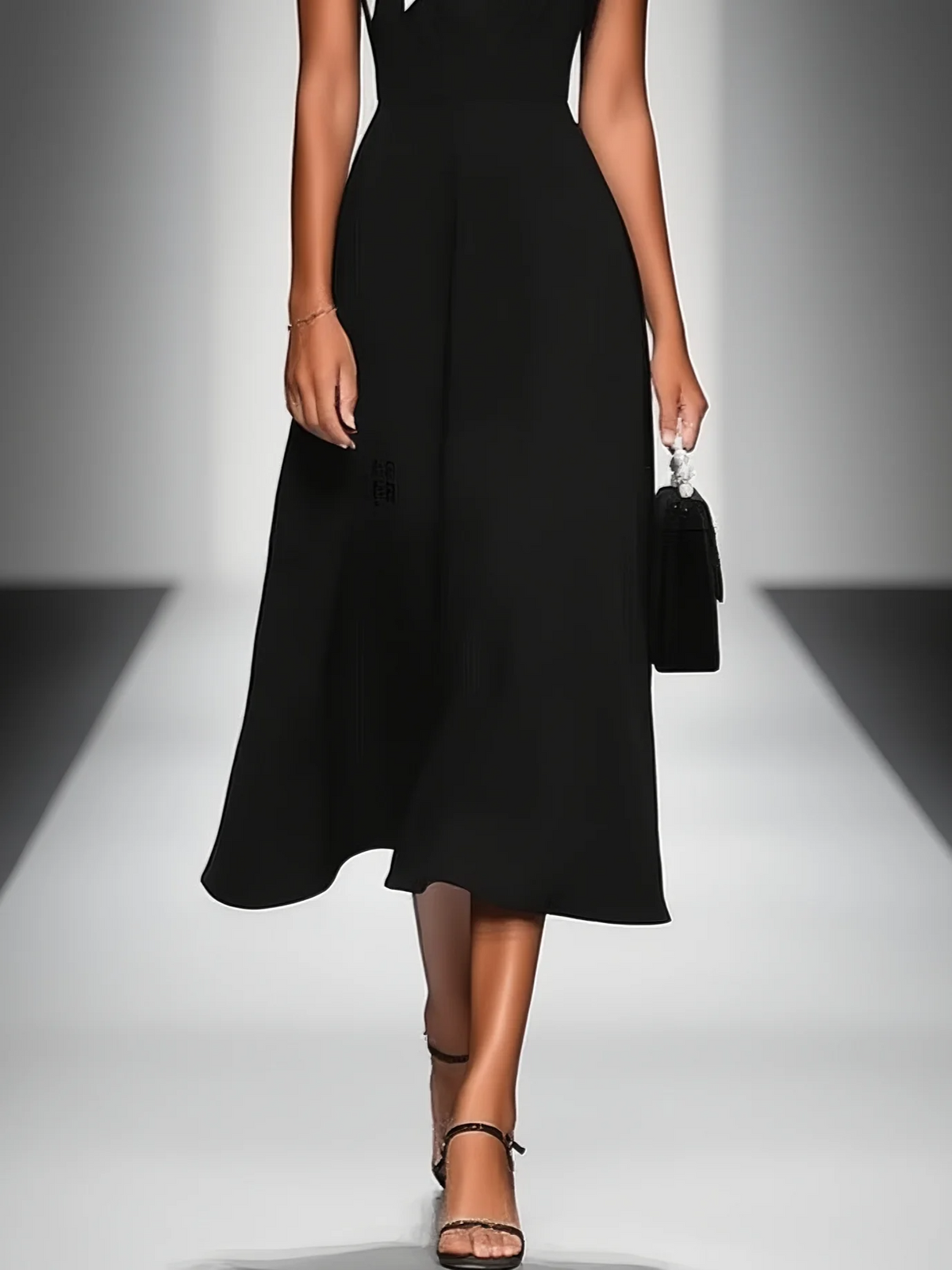 Louane | Robe Midi Femme Bicolore Col Carré Manches Capes Cintrée à la Taille