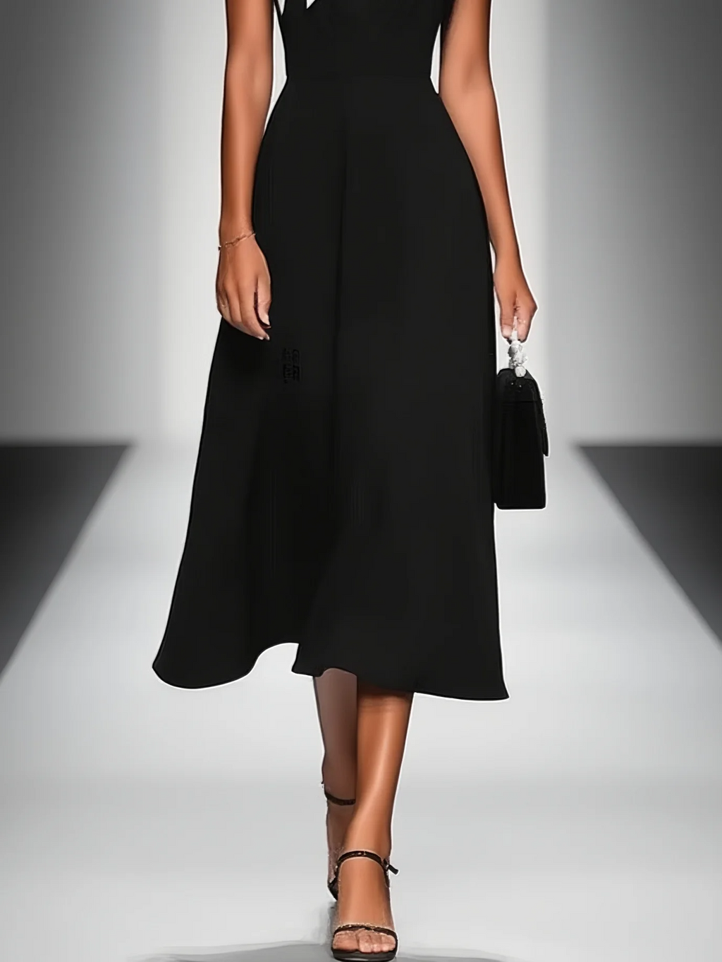 Ariane | Robe mi-longue à col carré et manches colorblock.