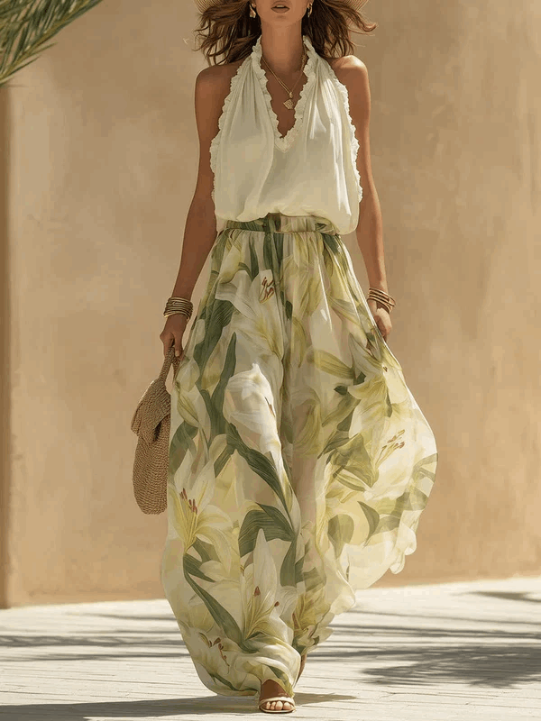 Camela | Conjunto halter y pantalón flora