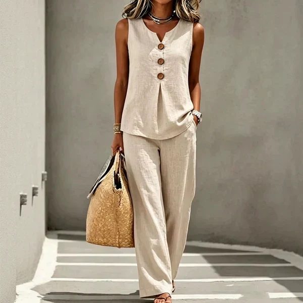 Ambre | Ensemble 2 Pièces Haut Boutonné et Pantalon Fluide