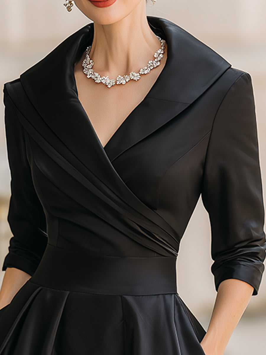 Adèle | Robe mi-longue en satin d’inspiration vintage à col drapé