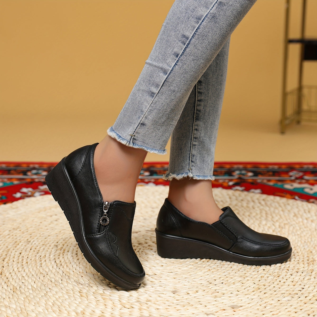 Dominique | Mocassins compensés à zip latéral