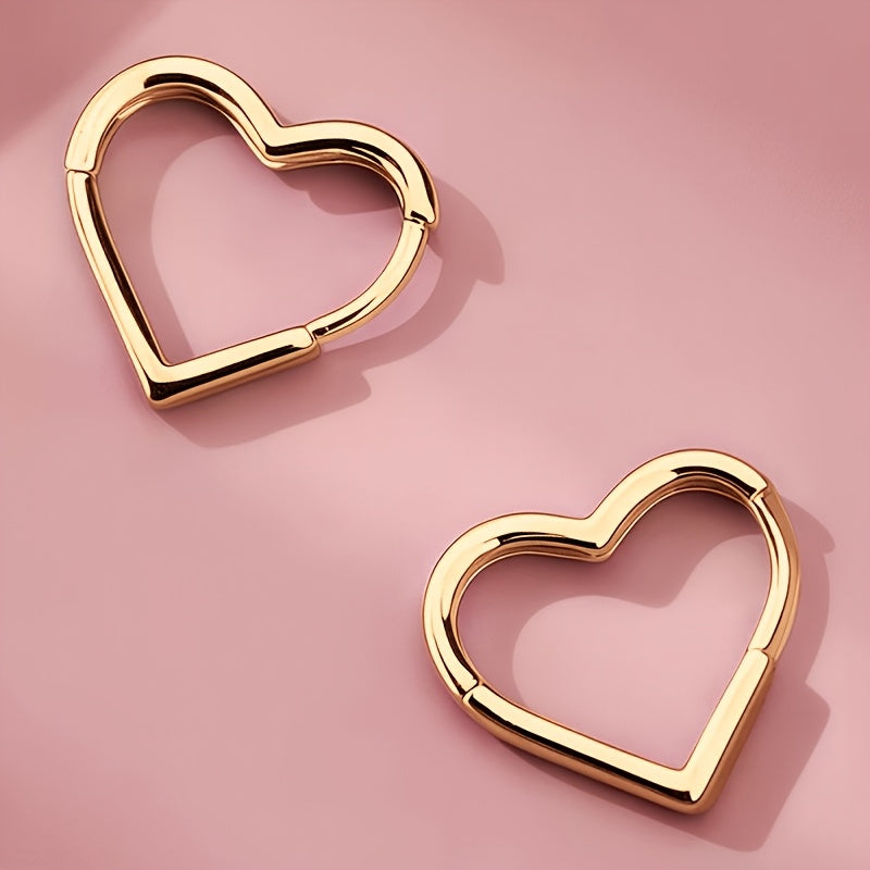 Gaëlle - Boucles d'oreilles dorées en forme de cœur en acier inoxydable
