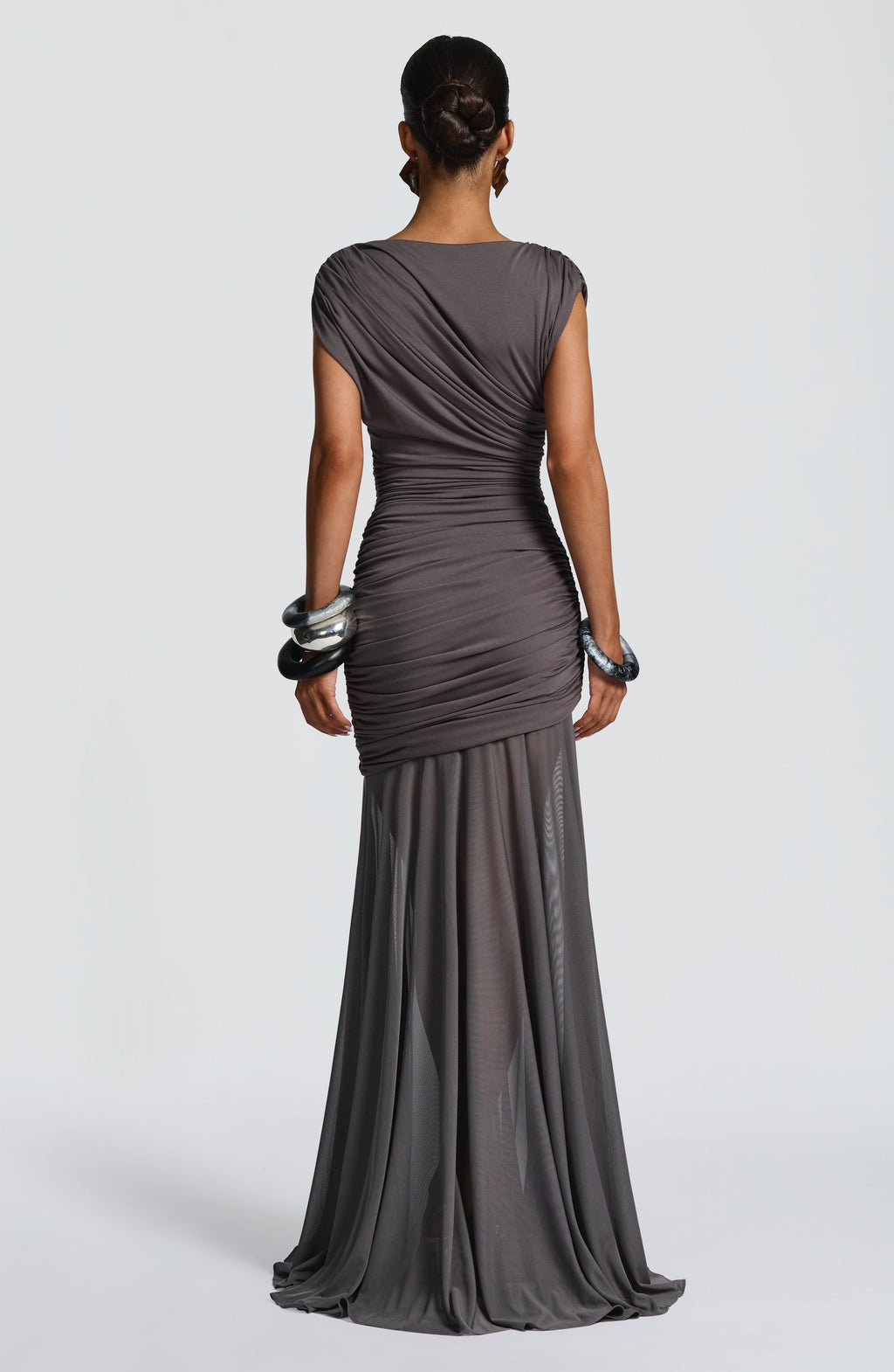 Louise | Robe longue froncée à encolure bateau