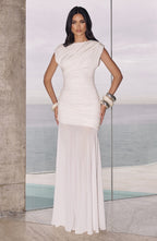 Louise | Robe longue froncée à encolure bateau