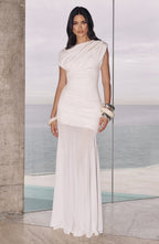 Louise | Robe longue froncée à encolure bateau