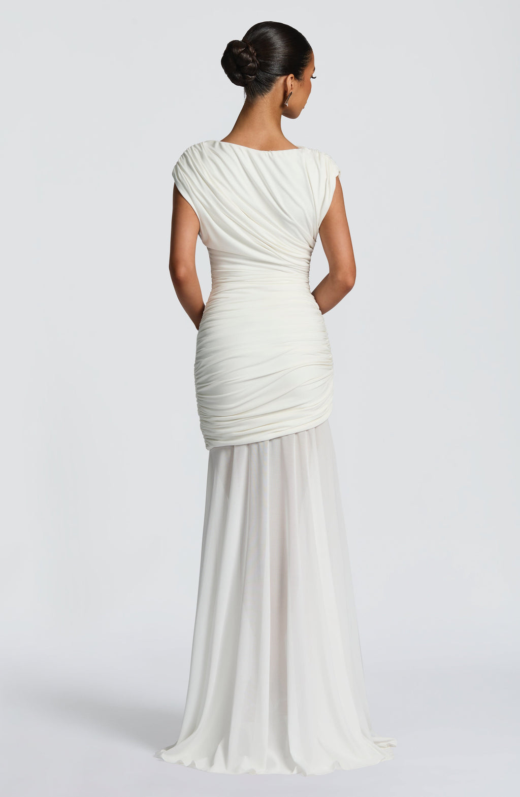 Louise | Robe longue froncée à encolure bateau