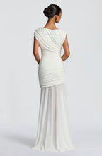 Louise | Robe longue froncée à encolure bateau
