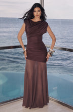 Louise | Robe longue froncée à encolure bateau