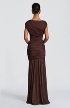 Louise | Robe longue froncée à encolure bateau