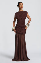 Louise | Robe longue froncée à encolure bateau