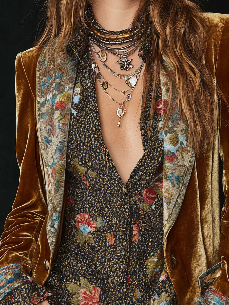 Juliette | Blazer Patchwork Imprimé Fleuri Vintage