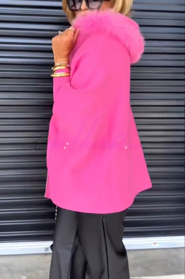 Pauline | Gilet ample en maille à capuche peluche, zip et poches