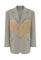 Margaux | Manteau blazer oversize à revers, manches longues et finitions à franges en forme de cœur