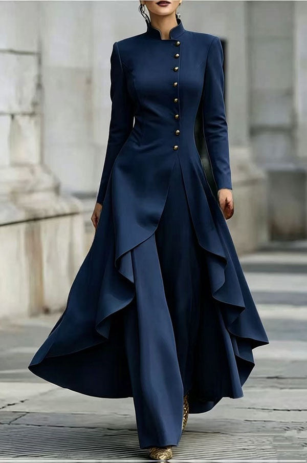 Juliette | Ensemble haut à col montant boutonné à ourlet asymétrique et pantalon large