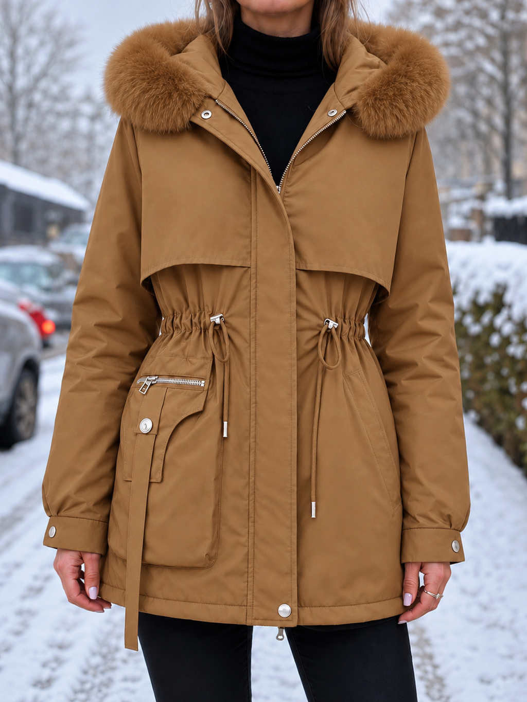 Éloïse | Parka cintrée déperlante pour femme avec doublure sherpa