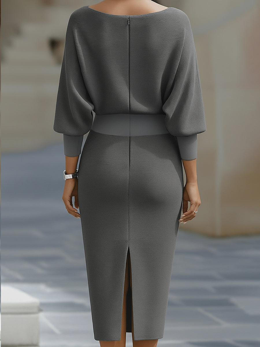 Camille | Robe Midi Drapée Blanche à Manches Chauve-Souris