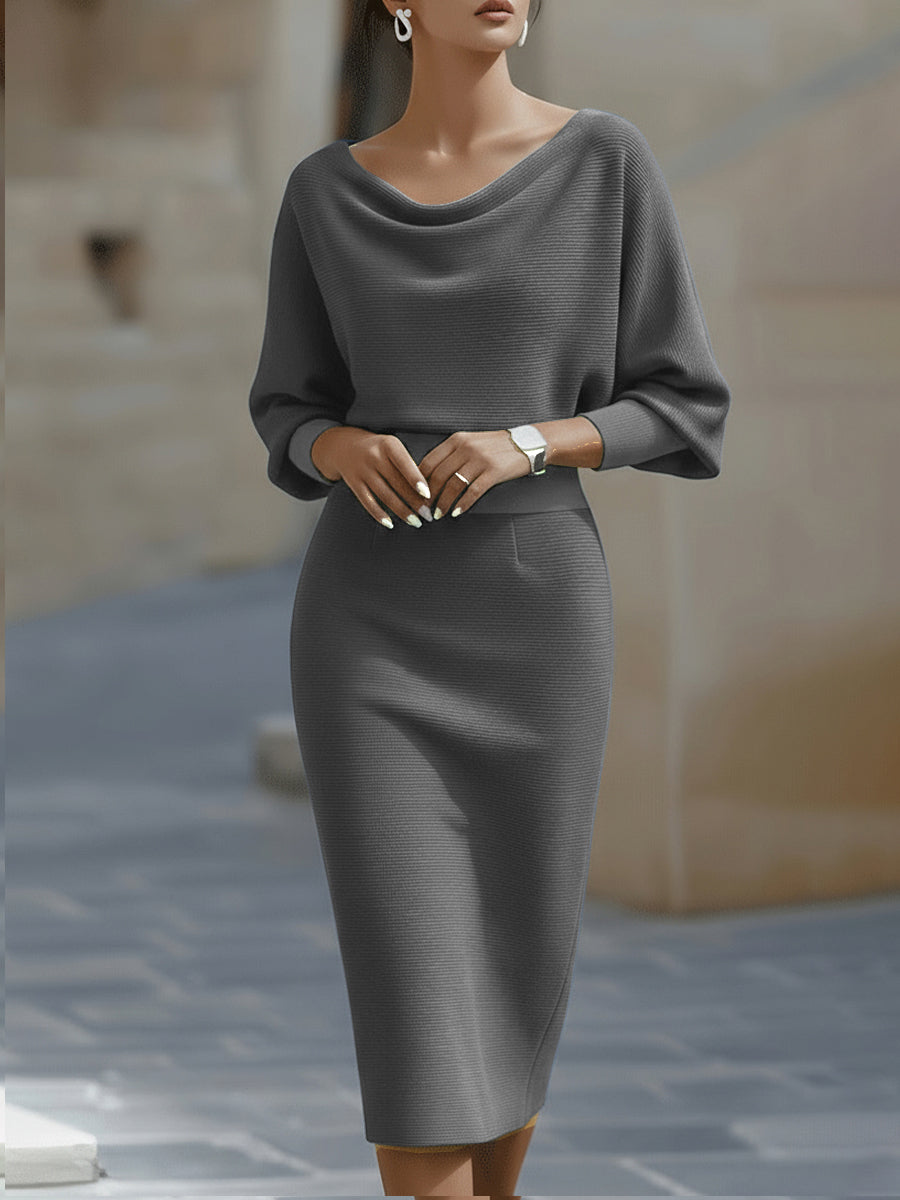 Camille | Robe Midi Drapée Blanche à Manches Chauve-Souris