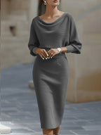 Camille | Robe Midi Drapée Blanche à Manches Chauve-Souris