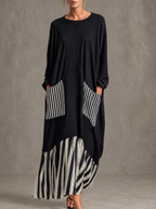Stéphanie | Robe longue noire oversize à bandes patchwork