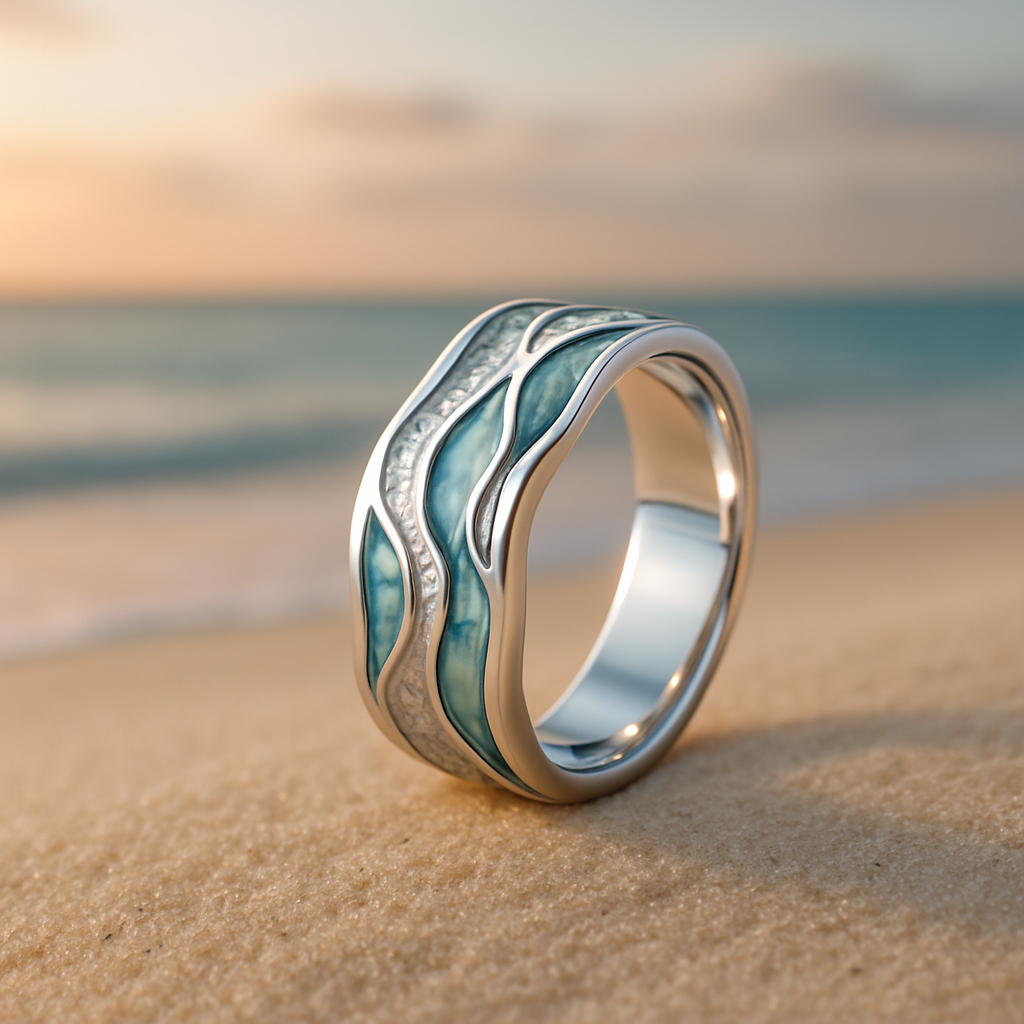 Geneviève - Bague vagues turquoise en argent