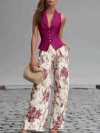 Aurora | Conjunto blazer sin mangas y pantalón ancho floral