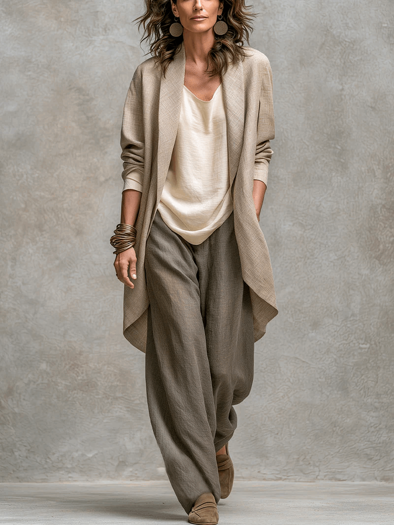 Mina | Conjunto de 3 Piezas Chaqueta Drapeada y Pantalón Palazzo
