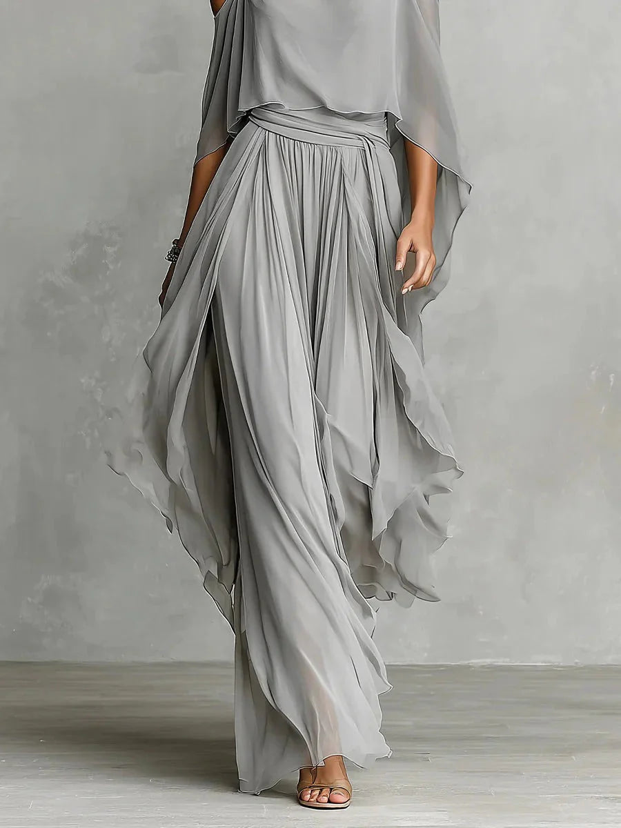 Philippine | Ensemble fluide gris, top à fines bretelles et pantalon léger