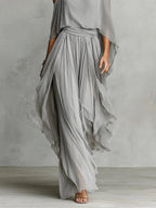 Philippine | Ensemble fluide gris, top à fines bretelles et pantalon léger