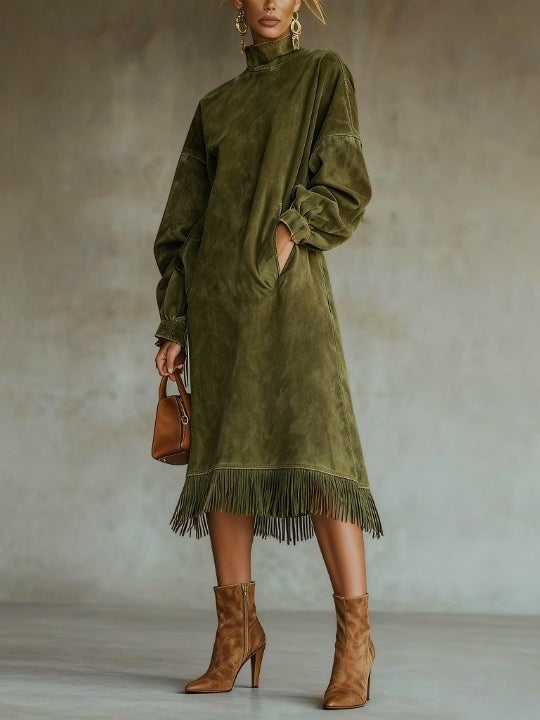Aurélie | Robe en daim à franges