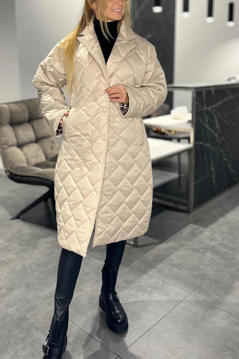 Olive™ | Manteau matelassé mi-long réversible avec doublure léopard