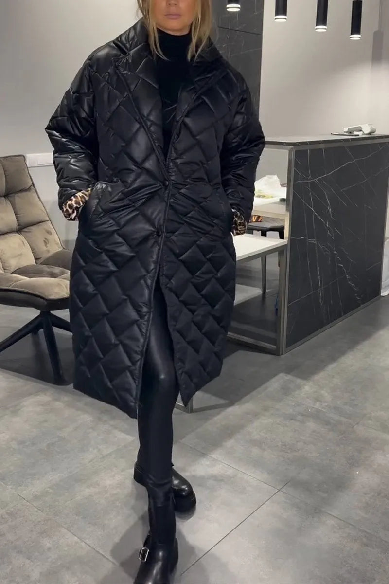 Olive™ | Manteau réversible matelassé mi-long avec doublure léopard