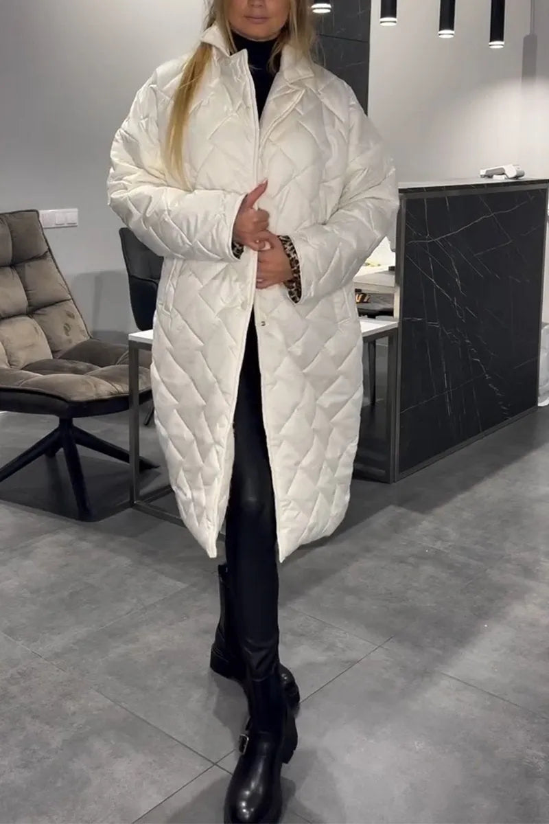 Olive™ | Manteau matelassé mi-long réversible avec doublure léopard