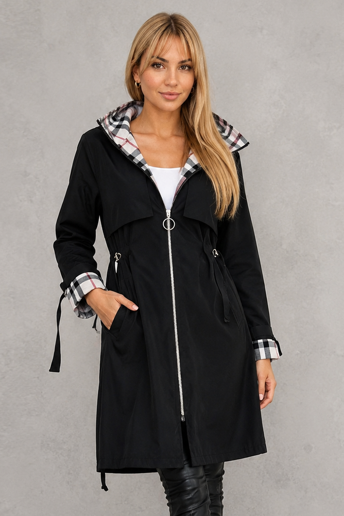 Mabelle | Veste à capuche élégante et imperméable avec détails à carreaux