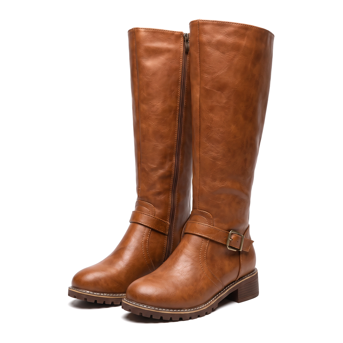 Roxane | Bottes d’équitation hautes à sangle à boucle et zip latéral
